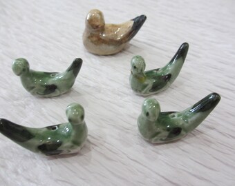 NO.198 Japanese vintage waterfowl chopstick rest made in pottery 5 pieces