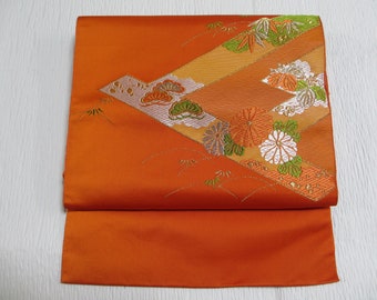 No.474 Kimono obi de seda vintage japonés La maravillosa tecnología textil tradicional de Japón