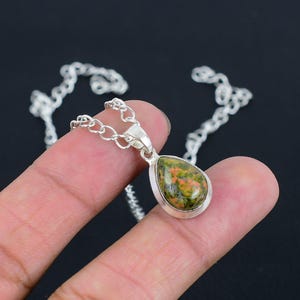 Sterling Silver Unakite Pendant Necklace: Handmade Gemstone Jewelry
