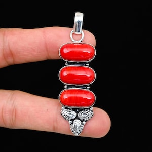 Red Coral Gemstone Pendant - 925 Sterling Silver Jewelry, Handmade Jewelry, Gemstone Pendant - Coral Pendant Jewelry For Birthday Gift