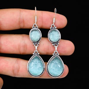 Natürliche Monalisa Edelstein Ohrringe - 925 Sterling Silber Schmuck, Handgemachter Schmuck, Geschnitzte Edelstein Ohrringe Designer Schmuck Für Sie