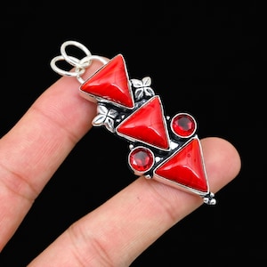 Red Coral Gemstone Pendant - 925 Sterling Silver Jewelry, Handmade Jewelry, Gemstone Pendant - Coral Pendant Jewelry For Wedding Gift
