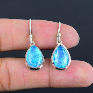 Australische Triplet Opal Ohrringe - Handgemachter 925 Sterlingsilber Schmuck, Edelstein Geschenk für Sie, Artisan Jubiläum Ohrringe
