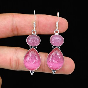 Natürliche Monalisa Edelstein Ohrringe - 925 Sterling Silber Schmuck, Handgemachter Schmuck, Geschnitzte Edelstein Ohrringe Boho Schmuck Für Sie