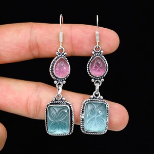Natürliche Monalisa Edelstein Ohrringe - 925 Sterling Silber Schmuck, Handgemachter Schmuck, Geschnitzte Edelstein Ohrringe Designer Schmuck Für Sie