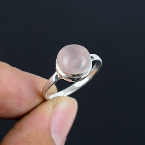 Handmade Rose Quartz Silver Ring: Gemstone Engagement Ring