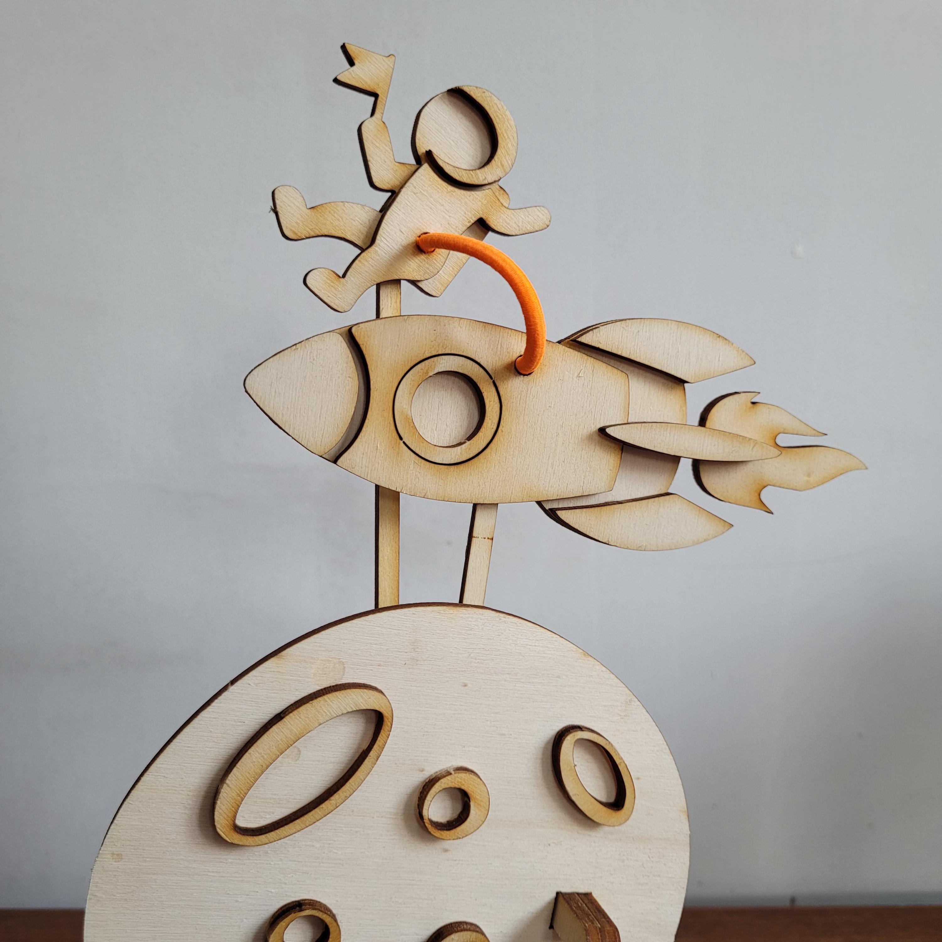Retro Rocket Automaton Kit, Mechanical Kinetic Automata Art, Laser Cut ...