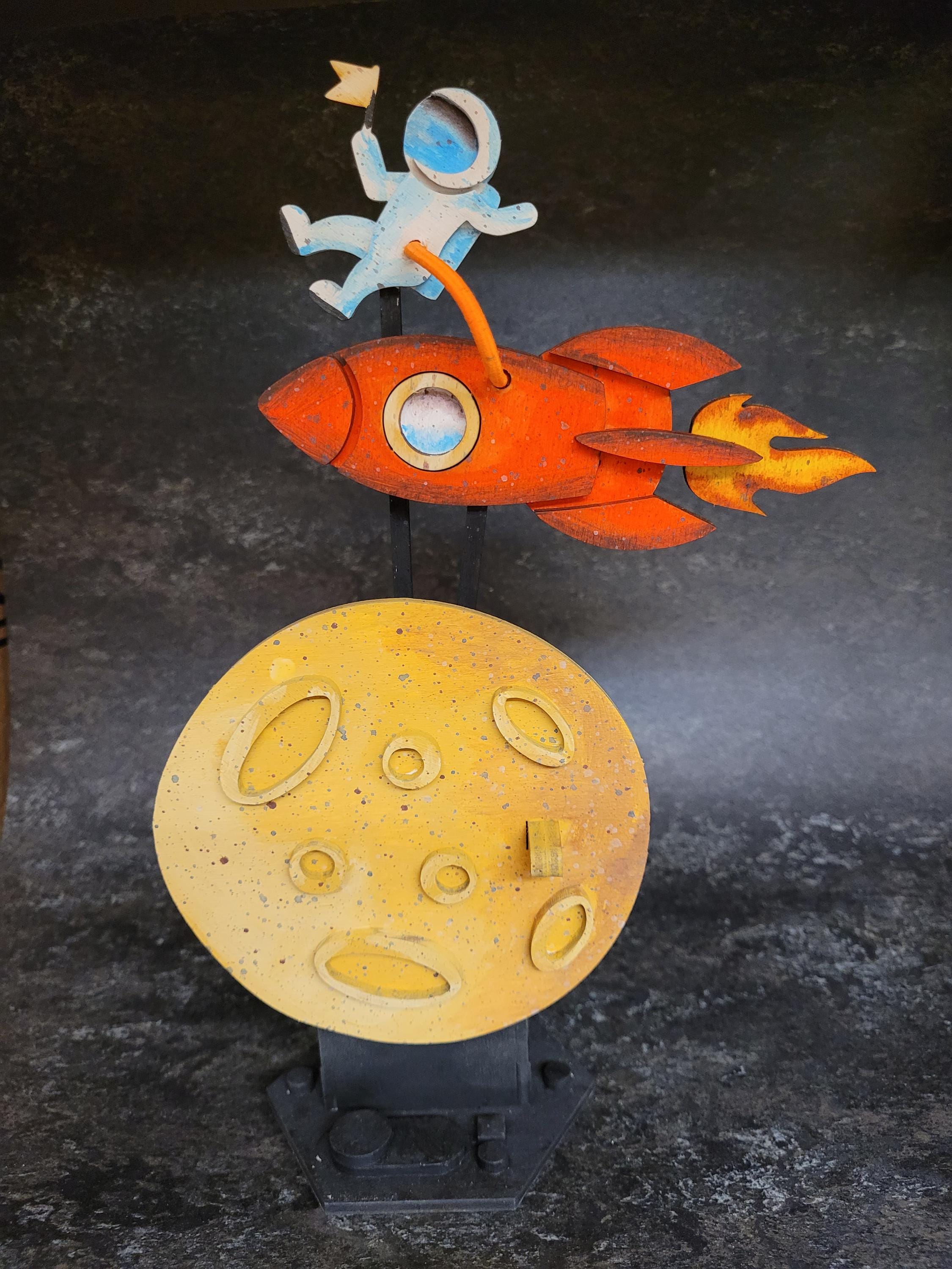 Retro Rocket Automaton Kit, Mechanical Kinetic Automata Art, Laser Cut ...