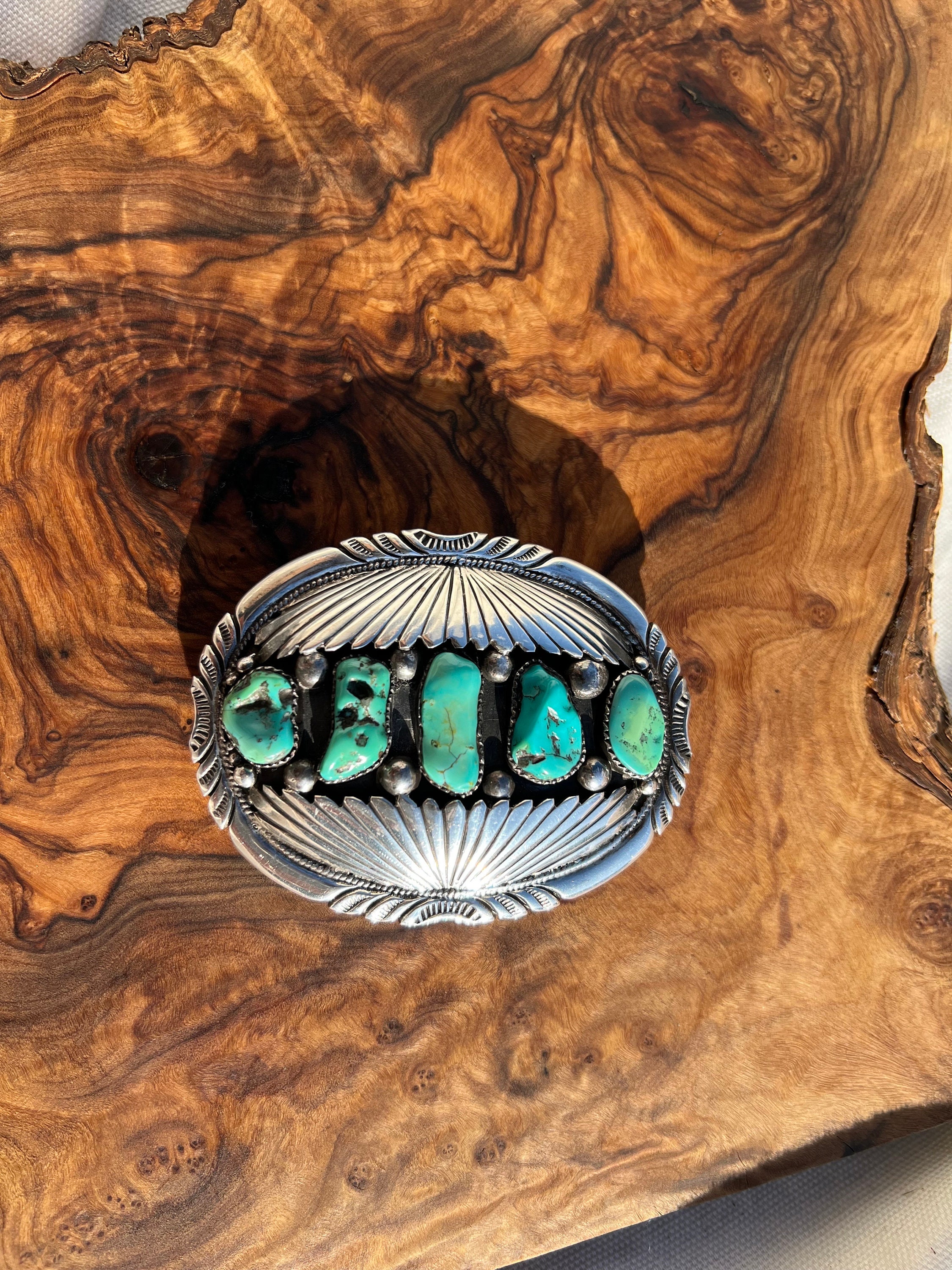 Rope Edge Blue Navajo Leather Belt Buckle 901u main image 0