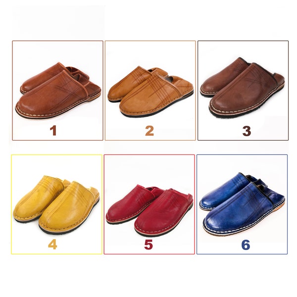 kechart - 6 Confortables Babouche Pantoufles Marocaines Faites à la Main, Cuir Homme Babouche, Chaussures Marocaines, Couleur Cuir Naturel,