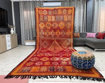 Alfombra marroquí de lana Boujaad hecha a mano: alfombra bereber vintage (1,8 x 4,2 m)