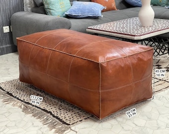 Kechart – Casual Leather pouf, Pouf ottoman, Moroccan pouf cover, home decor, genuine leather, seat cushion, footstool, handmade Moroccan