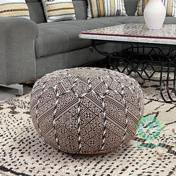 Kechart – Pouf marocain rond, pouf de sol, housse de pouf, décoration intérieure, cuir véritable, mouchoirs, chaises et poufs, coussin de siège, repose-pieds