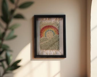 Inramad marockansk ullmatta väggkonst: Boho Rainbow Arch Decor