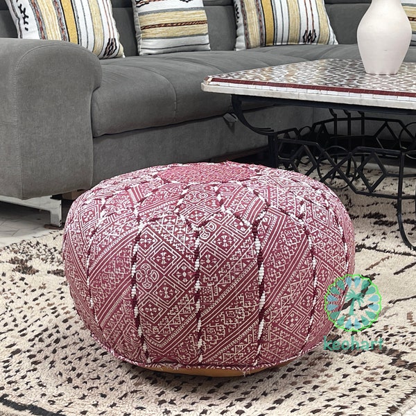 Kechart - Pouf marocain unique, pouf au sol, housse de pouf, décoration intérieure, cuir véritable, mouchoirs, chaises et poufs, coussin de siège, repose-pieds