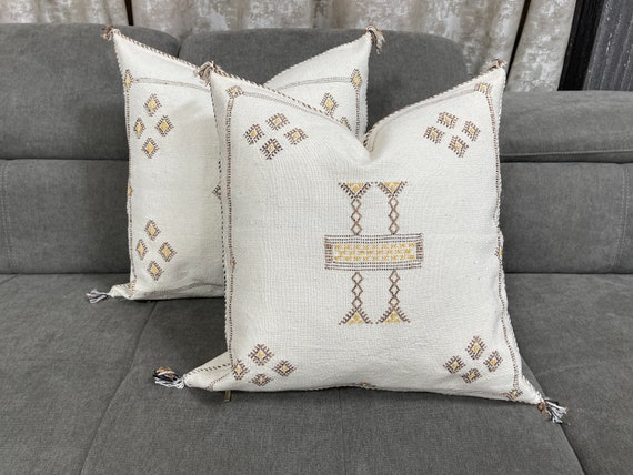 Kechart Cover White Pillows Silk 24x24in pillow Cactus Silk White Lumbar Cushion Handmade Cactus Silk Decorative Pillow Moroccan Sabra Etsy Canada