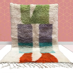 kechart - 4x7ft Organic wool Moroccan rug,Moroccan Wool Carpet, Handwoven Wool Rug, Berber Traditional Art, Atlas Mountains Wool, 131x203 cm