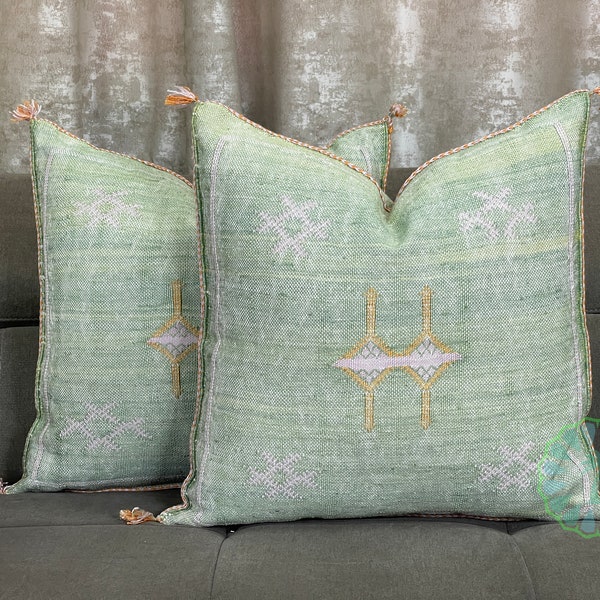 Kechart - Green Moroccan Natural Cactus Silk Pillow - Outdoor Luxury Pillow, Timeless Design, Durable & Weather Resistant