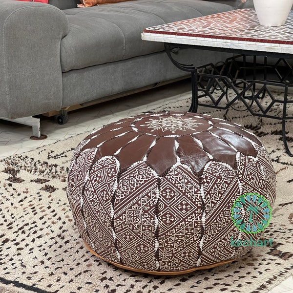 Kechart - pouf ottoman fait main, pouf de sol, housse de pouf, décoration intérieure, cuir véritable, chaises et poufs, coussin de siège, repose-pieds