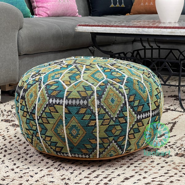 Kechart – handmade Moroccan pouf, floor ottoman, pouf cover, genuine leather, tissue, Chairs and ottomans, seat cushion, footstool