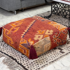 kechart - Vintage ottoman, kilim pouf, floor pouf, moroccan kilim pouf, berber pouf, Floor Pillow, Floor Cushion, handmade kilim