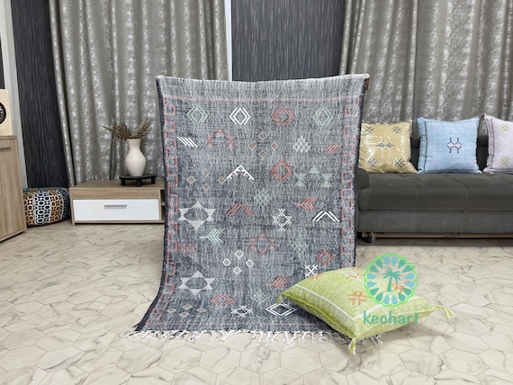 ヴィンテージ 手織りサブララグ 47×94cm キッチン 玄関 カクタスシルク ヴィンテージ 手織りサブララグ 47×94cm キッチン 玄関 カクタスシルク