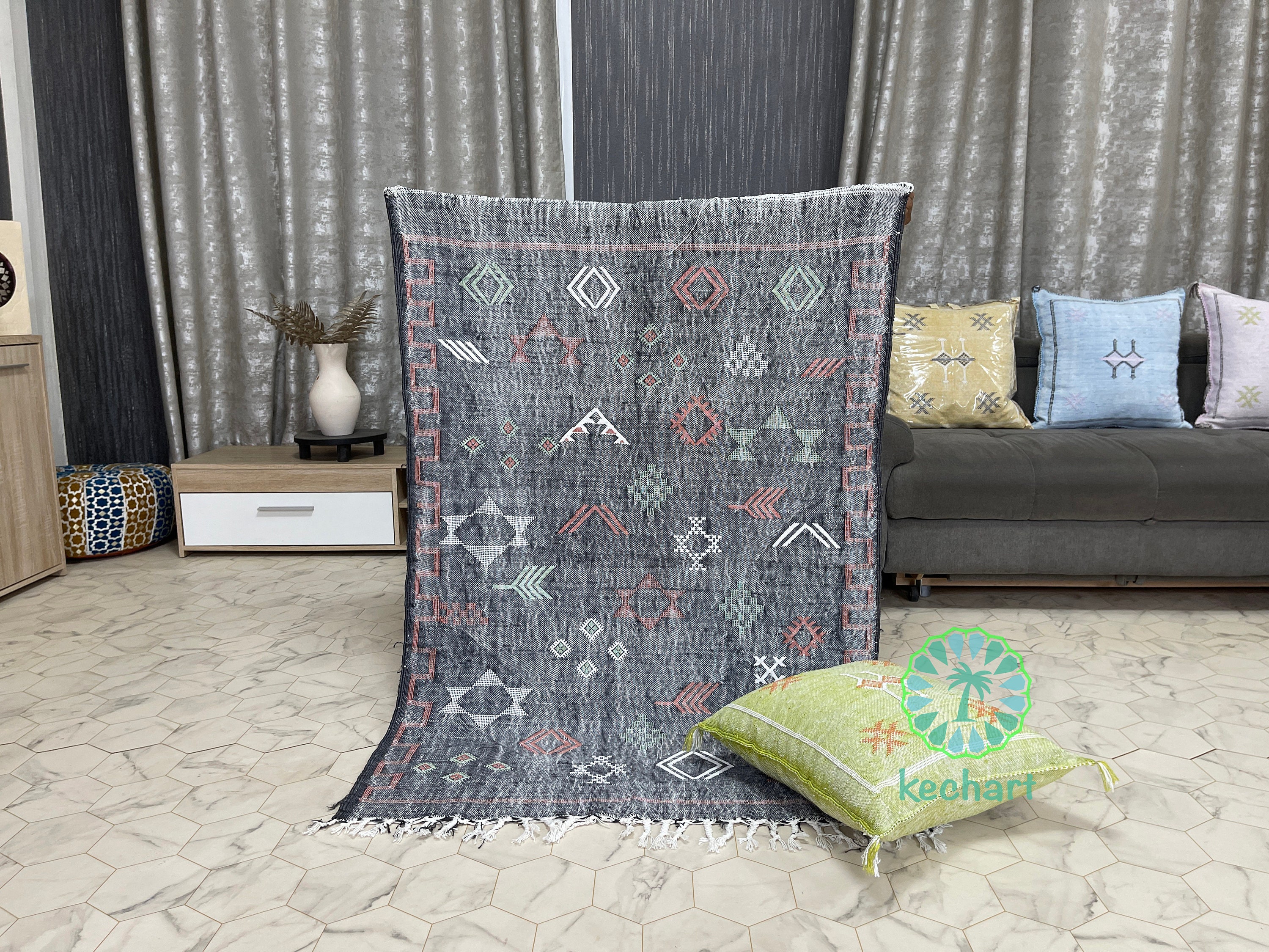 ヴィンテージ 手織りサブララグ 47×94cm キッチン 玄関 カクタスシルク