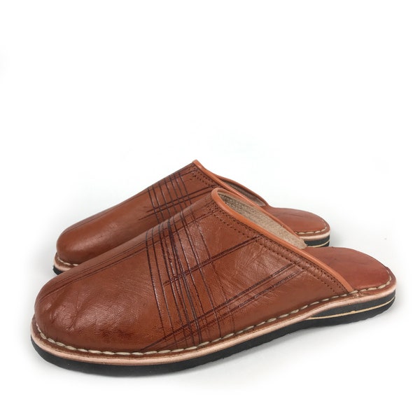 kechart - Brown Comfortable Sabot Moroccan Handmade Slippers, Men Leather Babouche, Moroccan Shoes, Natural leather Blue, Men slippers