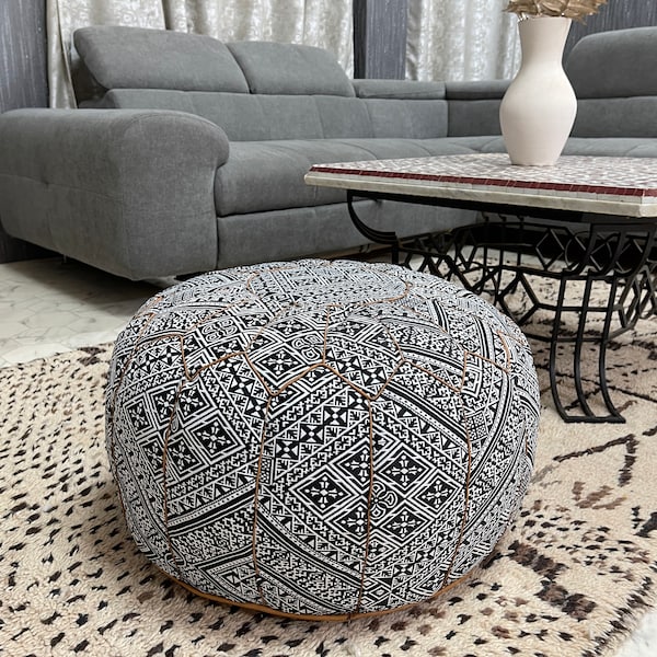 Kechart-African pouf, Moroccan pouf, Home living decor, Authentic design, Pouf footstool cover, Seat Cushion, African tissue,Handmade pouffe