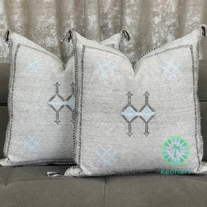 Light Gray Moroccan Cactus Silk Pillow: Outdoor Luxury, 20x20