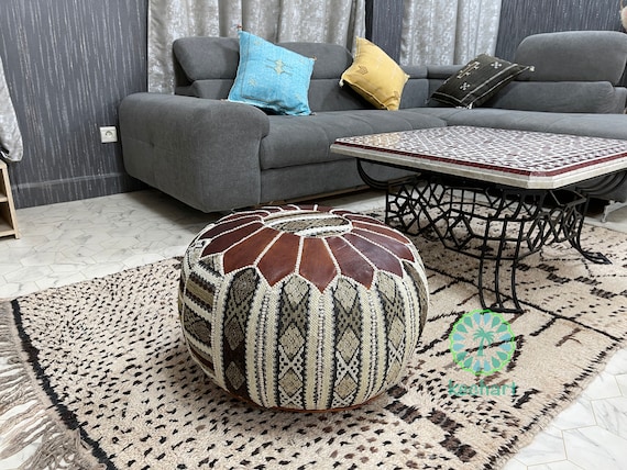 Kechart Pouf marocain rond, pouf au sol, housse de pouf, décoration  intérieure, cuir véritable, mouchoirs, chaises et poufs, coussin de siège,  repose-pieds - Etsy France