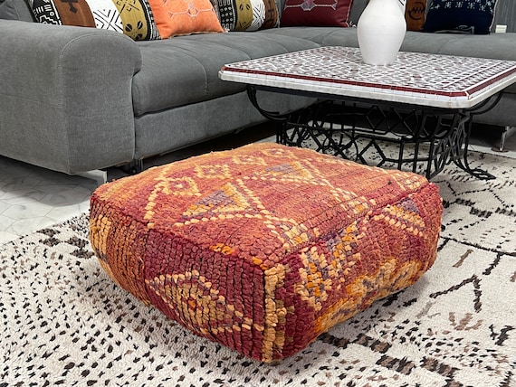 Kechart Vintage Berber Pouf Floor Pouf Moroccan Pouf Ottoman