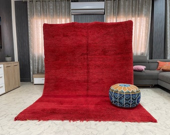 kechart - 7x9ft Red Boujaad Rug, Vintage Wool Carpet, Handmade Moroccan Rug, Artisan Crafted Carpet, Moroccan Interior Design, 205x275 cm