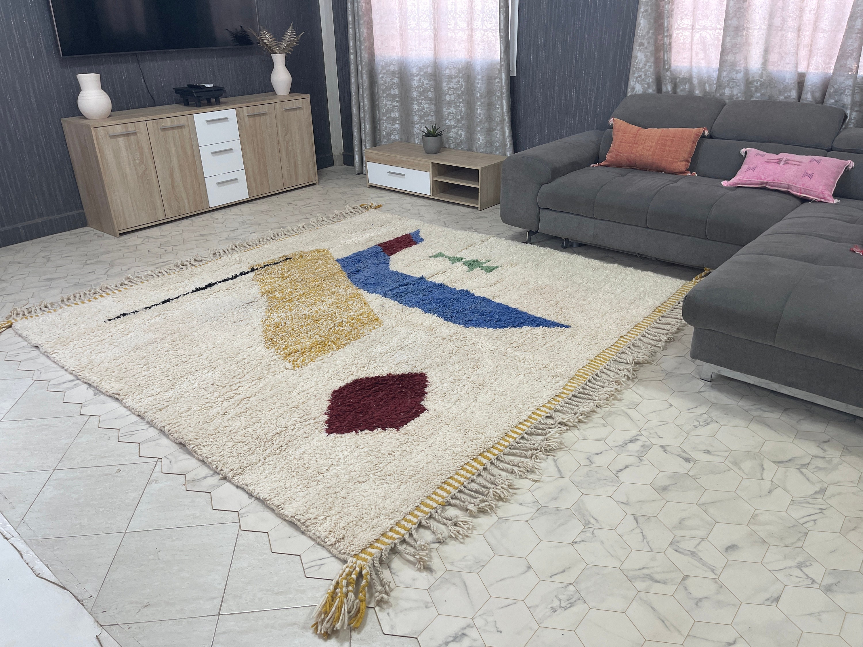 手織りベルベルラグ：ヴィンテージモロッコオーガニックウール、8 x 8