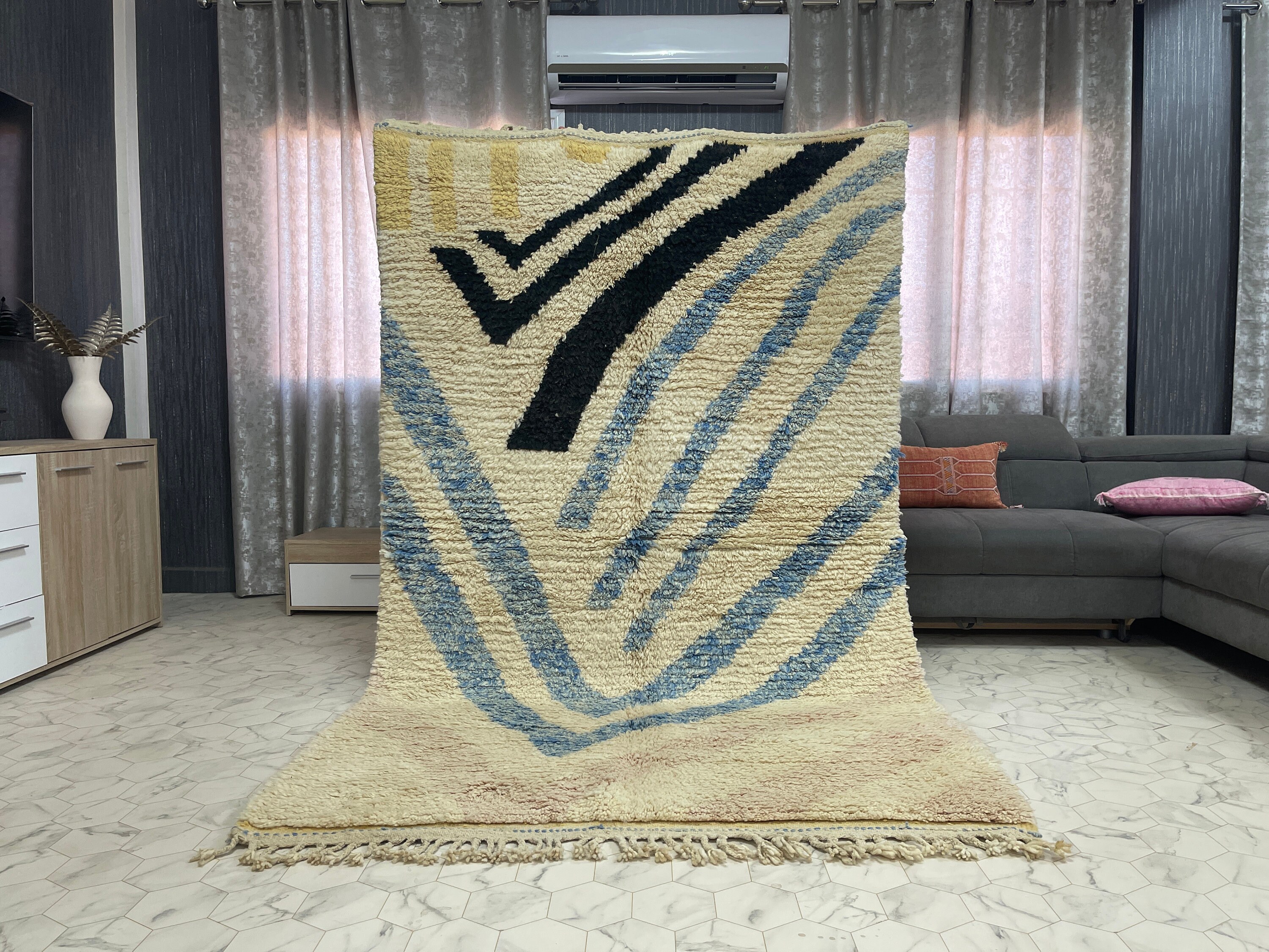 【モロッコヴィンテージネイビーラグ】新品　即購入OK 北欧 西海岸風 モロッコ ラグ カラフル 洗える おしゃれ 滑り止め付き