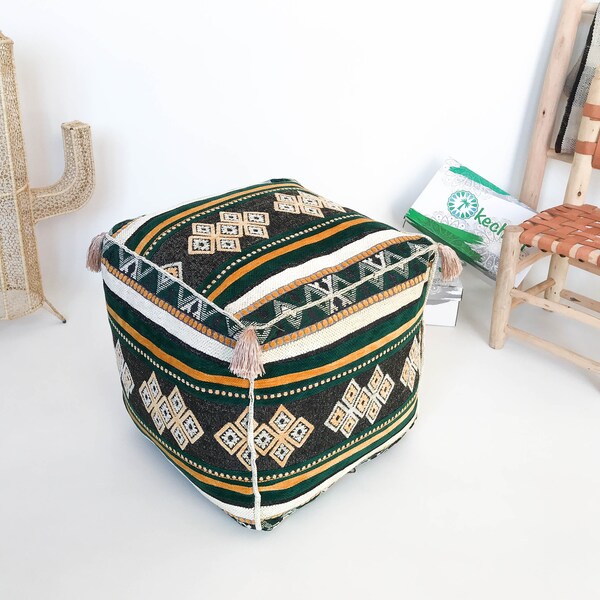 kechart - square modern pouf, hight Quality Ottoman, tabouret pouf stool, Footstool, brown colors ,best hanmade artisanat