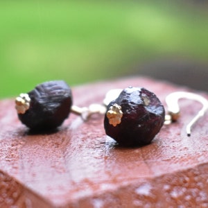 Raw garnet earrings 14K gold filled Garnet earrings dangle
