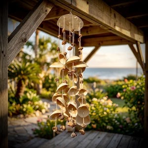 Seashell Wind Chime Outdoor | Large Beach Wind Chime | Coastal Boho Decor | Ocean Shell Mobile | Beach House Porch Gift Handmade