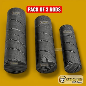 May include: Three cylindrical rods with a swirling, patterned design in shades of gray and white. The rods are arranged at different angles against a yellow background. The text "PACK OF 3 RODS" is in a red box at the top.