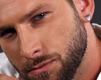Sterling Silver Stud Earring for Men - Triangle Earring, Mens Jewelry Gifts for Him Birthday Gift unique gift for dad best dad gift