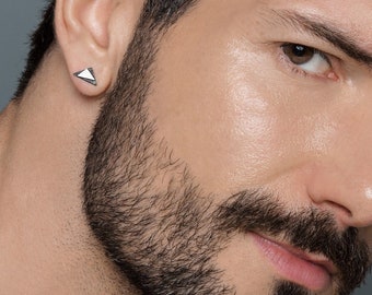 Sterling Silver Triangle Stud Earrings for Men, Geometric Design
