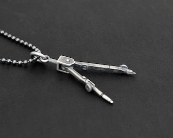 Sterling silver necklace for mens necklace architect compass caliper designer surveyor gifts for men men jewelry trendy mens clothing spring