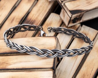 Braided Oxidized Sterling Silver Cuff Bracelet - Punk Rock Style