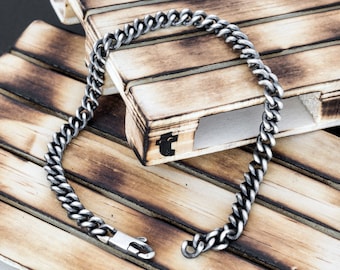 Oxidized Sterling Silver Chain Bracelet for Men: Gothic Jewelry Best Gift for Men
