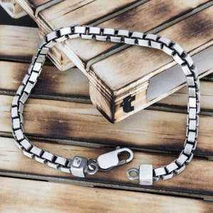 Oxidized Sterling Silver Chain Bracelet for Men: Gothic Rock Style