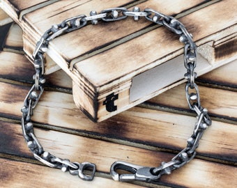 Oxidized Sterling Silver Chain Bracelet - Gothic Steampunk Mens Jewelry
