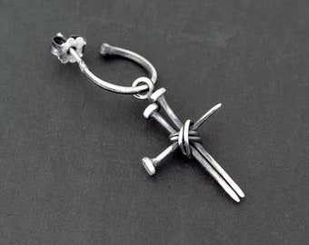Sterling Silver Cross Dangle Earring for Men: Goth Jewelry Best Gift for Men