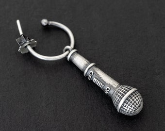 Oxidized Sterling Silver Microphone Earring: Music Lover Gift
