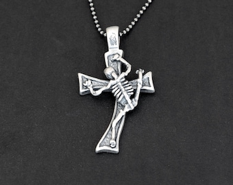 Sterling silver necklace for mens necklace gift goth gothic necklace men skeleton cross necklace medieval men jewelry trendy mens clothing