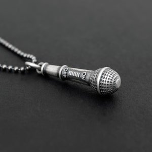 Sterling silver necklace for men necklace microphone necklace music singer cool mc rap hip hop men jewelry trendy mens clothing spring